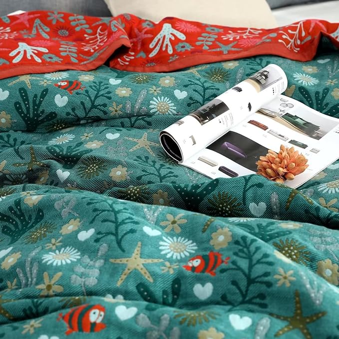 Boho Throw Blanket for Bed 100% Cotton Ultra Soft Rustic Quilt Fall Blanket Floral Printed Farmhouse Decor Bed Blankets,80"×90" All Season Rustic Throw for Sofa Couch Chair