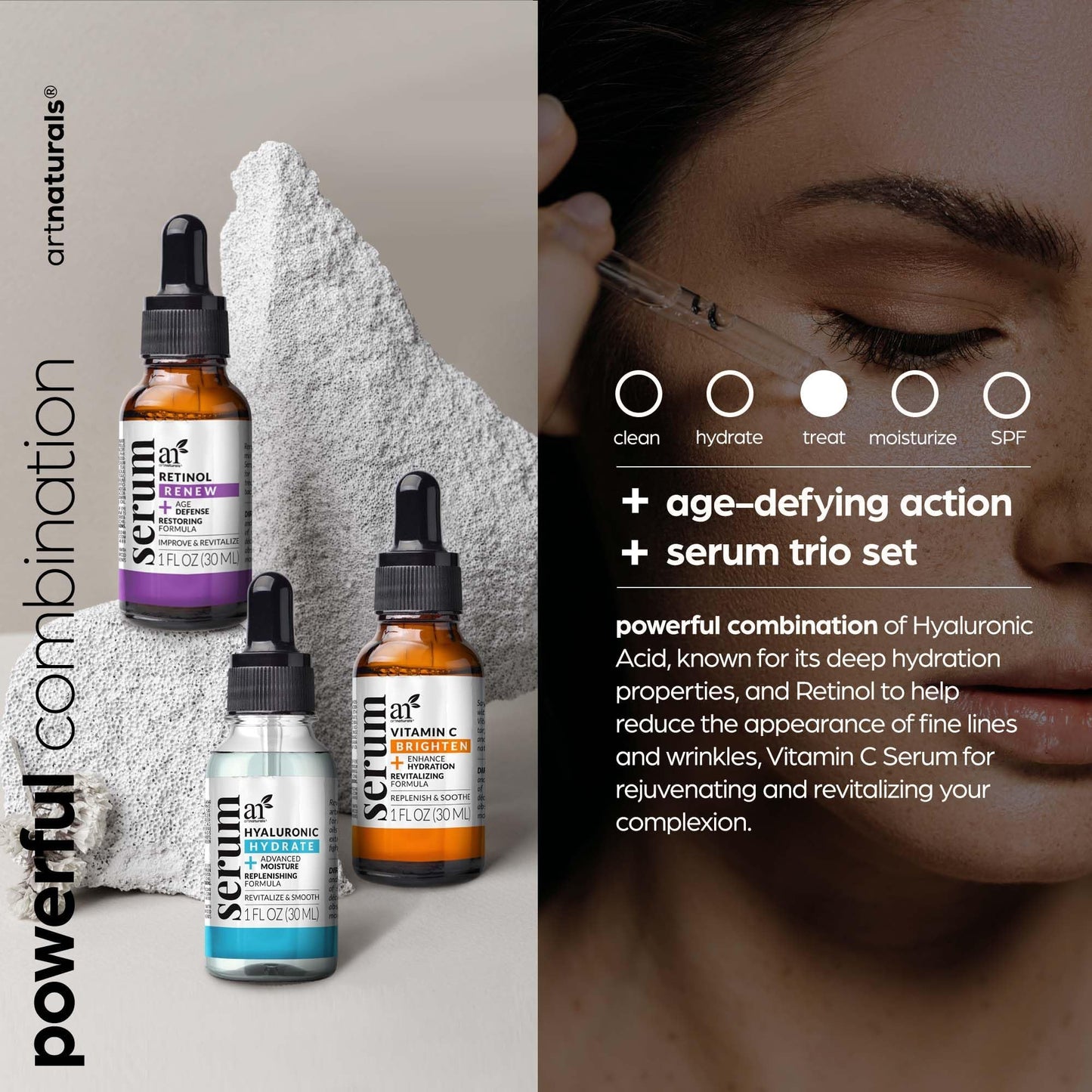 artnaturals Anti-Aging-Set with Vitamin-C Retinol and Hyaluronic-Acid - (3 x 1 Fl Oz / 30ml) Serum for Anti Wrinkle and Dark Circle Remover – All Natural and Moisturizing