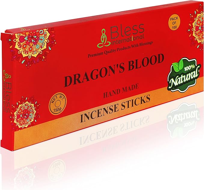 Bless-Dragons-Blood 100%-Natural-Handmade-Hand-Dipped Organic-Chemicals-Charcoal-Free Purification-Relaxation-Positivity-Yoga-Meditation Best-Woods-Scent (100 Sticks (5.25 OZ))