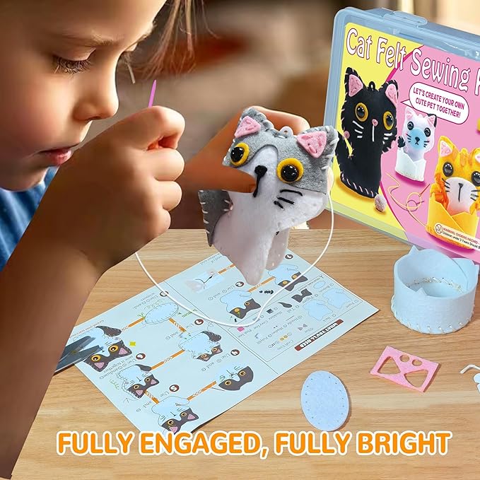 IROLEHOME Cat Sewing Kit for Kids Ages 6-12, Stuffed Animal Kitty Cat Craft Kit for Girls Educational Kitty Toy as Birthday Gift