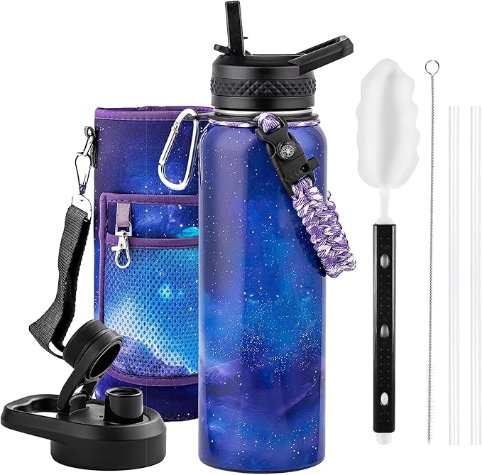 40oz Insulated Water Bottle, Triple Wall Vacuum Stainless Steel Water Bottles - Keeps Cold 48H, Reusable Metal water flask Jug for Gym, Sports, Camping, Hiking,Travel, Twilight Mist Purple