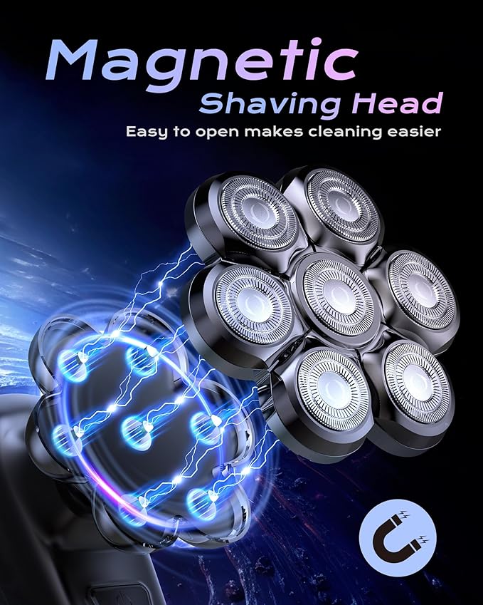 JIJ Head Shavers for Bald Men - 5-in-1 Electric Head Shaver Grooming Kit, 7D Floating Wet/Dry Electric Razor for Bald Heads with LED Smart Display, Turbo Speed & Type-C Charging (2000mAh)