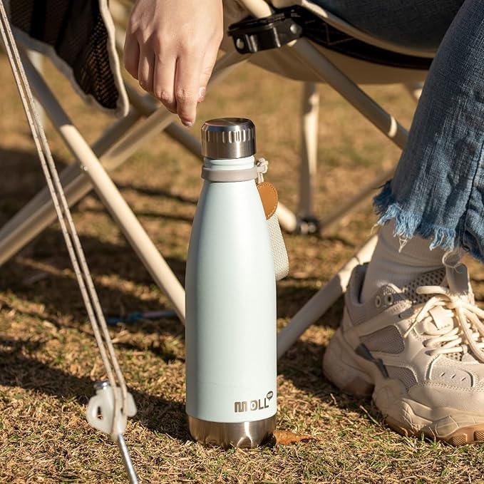 9 oz Water Bottle for Kids-Small Stainless Steel Water Bottle for School Vacuum Insulated Metal Leak Proof Cola Shape Water Flask for Boys Girls(Baby Blue)