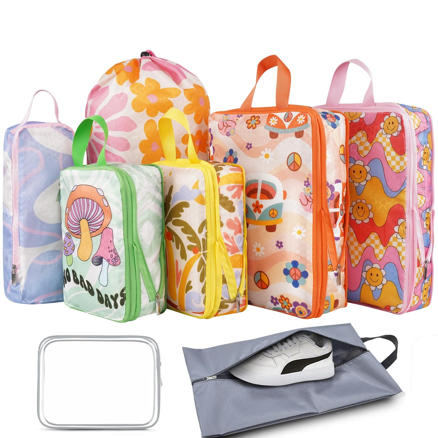 Hitanfe 8 Pcs Compression Packing Cubes Travel for Suitcases, Waterproof Luggage Organizer Washable Storage Bags Set for Backpack Travel- Packaging Cubes for Carry-Ons and Storage