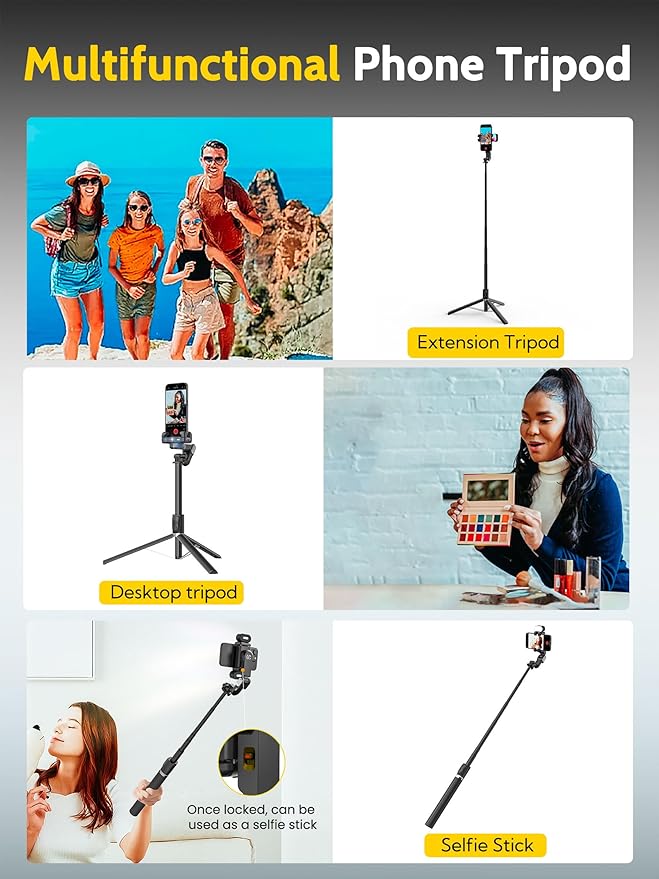 Auto Face Tracking Tripod 360 Rotation w/Stand,Selfie Stick Tripod for iPhone Android w/RGB Light,Remote Control,Phone Stand Follow You for Video Recording for TikTok Vlogging(M2Pro Black)