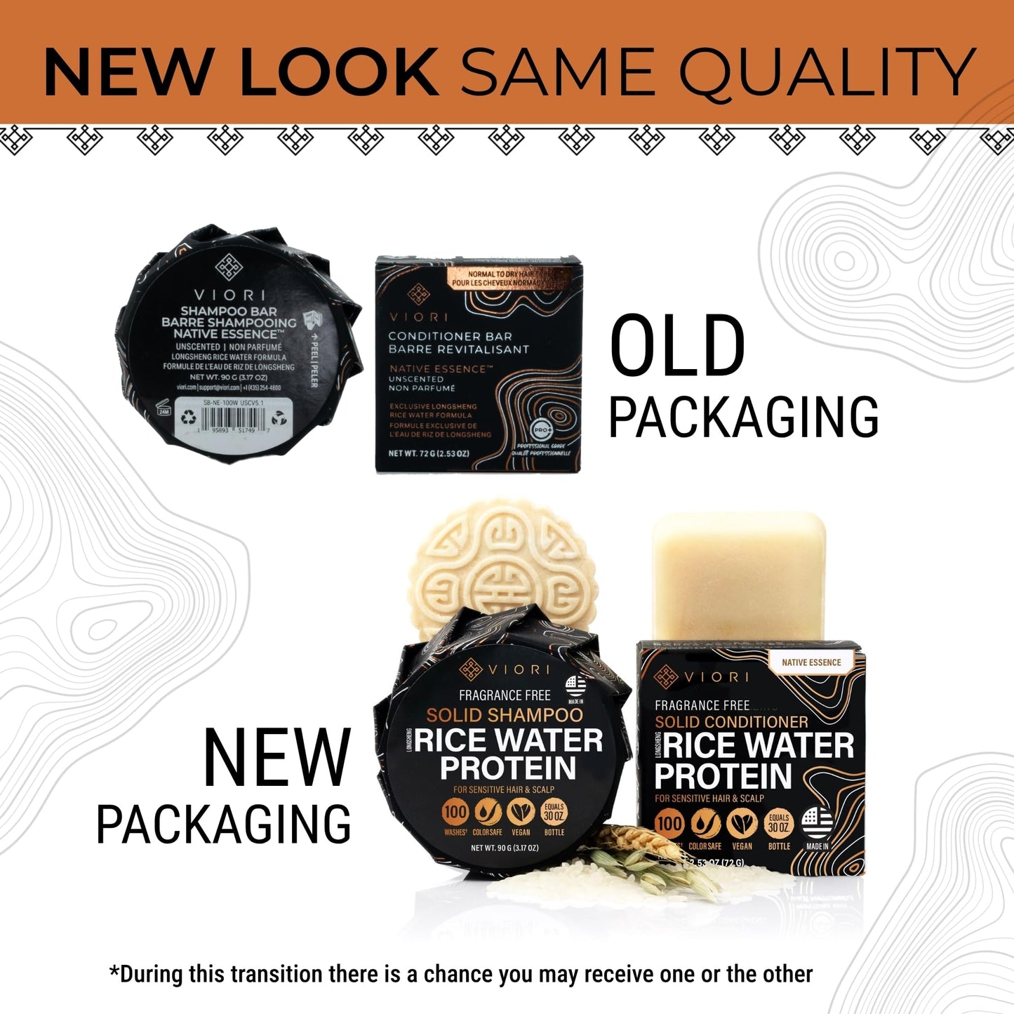 Viori Native Essence Shampoo and Conditioner Bar Set and Bamboo Holder - Made with Rice Water for Hair Growth - Handcrafted Sulfate Free Shampoo and Conditioner