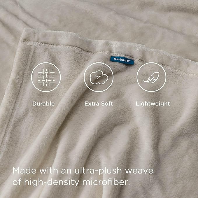 Bedsure GentleSoft Fleece Bed Blankets Queen Size Oxford Tan - Soft Lightweight Plush Fuzzy Cozy Luxury Blanket Microfiber, 90x90 inches