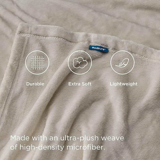 Bedsure GentleSoft Fleece Throw Blanket for Couch Oxford Tan - Lightweight Plush Fuzzy Cozy Soft Blankets and Throws for Sofa, 50x60 inches