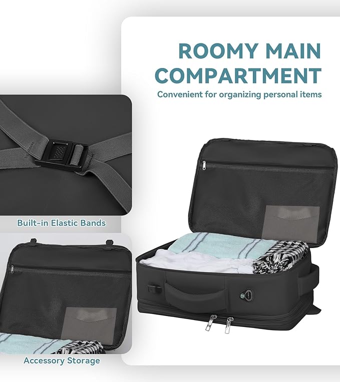 50L Carry on Travel Backpack With Packing Cubes, Extra Large Backpack Flight for Men & Women,Expandable Suitcase Water Resistant Luggage Daypack Business Weekender Bag, Black