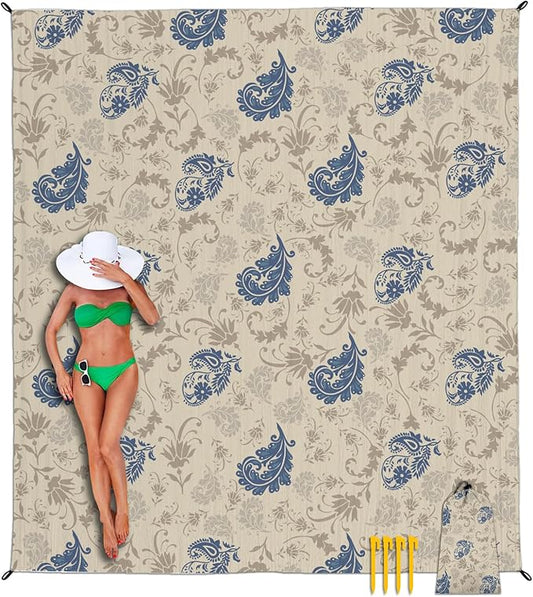 Beach Blanket Waterproof Sandproof, Bohemian Oversized Extra Large Picnic Mat 83"×95"/8 × 7 FT for 1-7 Adults for Travel Camping Hiking, Quick Drying Lightweight Beach Vacation Essentials