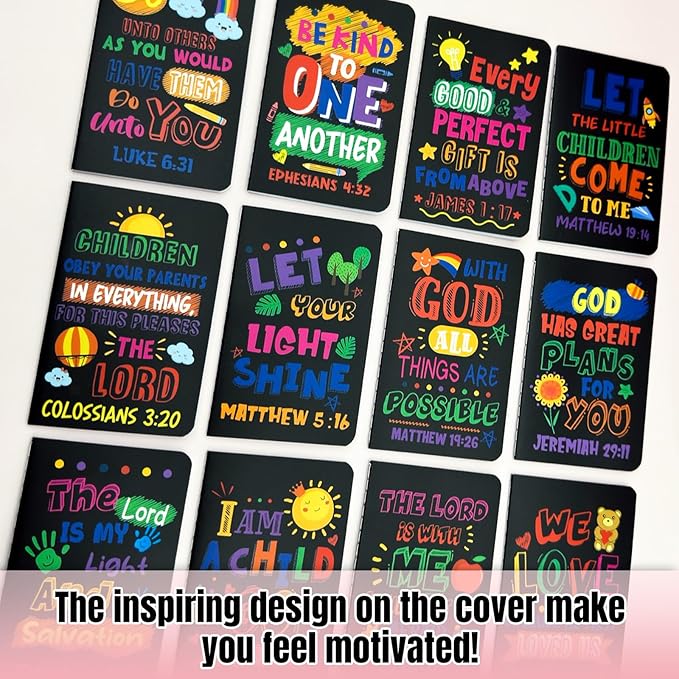 24Pcs Bible Verse Notepads,Mini Religious Pocket Notebooks Motivational Christian Small Inspirational Notepads Journals Gift Bulk Prizes for Kids Teacher School Home Travel Supplies (Bible Black)