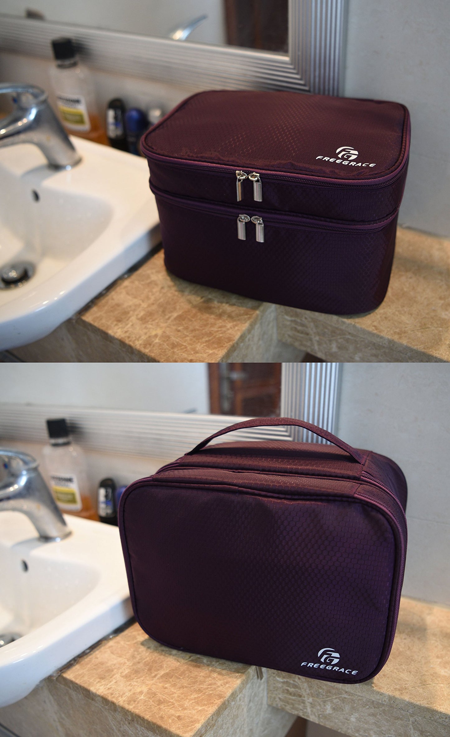 Travel Organizer Underwear Bag - Large Double Layer Packing Storage Bag - Fits Large Bra, Socks, Underpants, Cosmetic, Toiletry Kit (Purple)