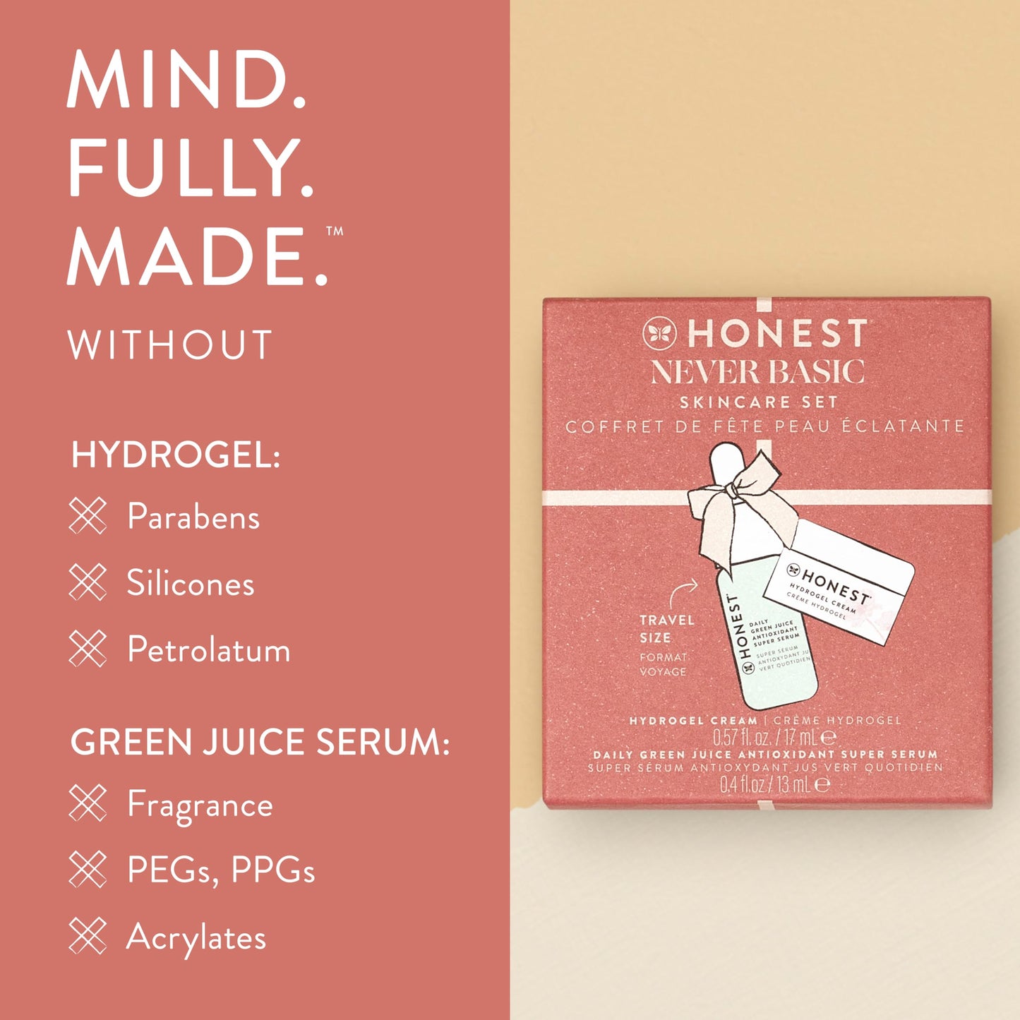 Honest Beauty Never Basic Skincare Duo | Mini Hyaluronic Acid Infused Hydrogel Cream (0.57 fl oz) + Mini Green Juice Antioxidant Serum (0.4 fl oz) | EWG Verified, Vegan + Cruelty Free