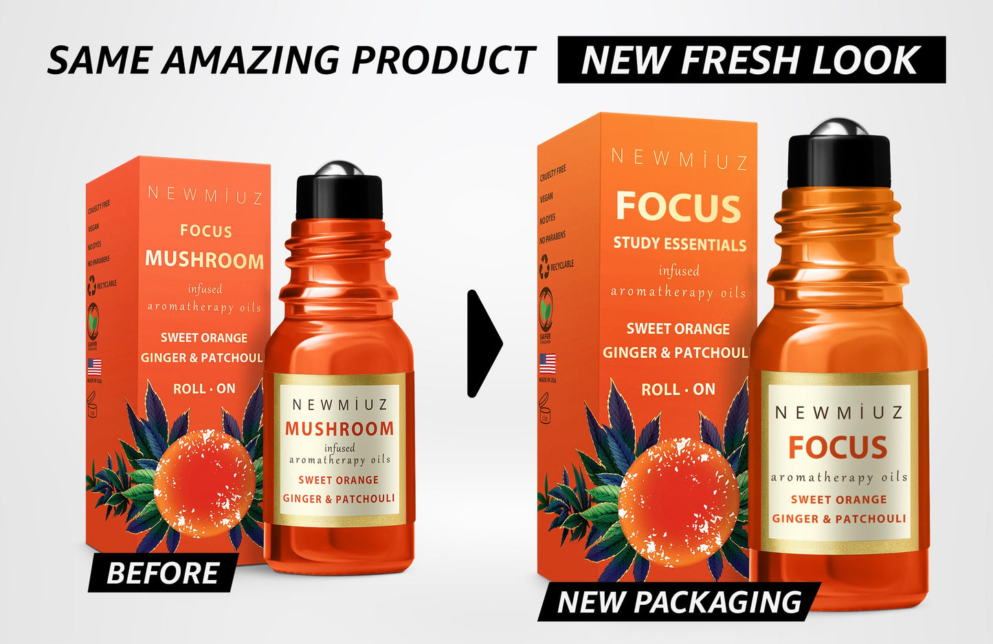 Focus Roll On Essential Oil Concentration Memory Attention Orange Ginger Patchouli Functional Aromatherapy Stick Self Care Study Gift Stocking Stuffer