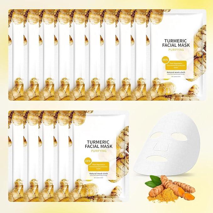 15 Sheets Face Mask Skin Care, Deep Moisturizing Hydrating Facial Masks, Turmeric Face Mask for Sensitive Skin, Facial Mask Sheet for Breakouts, Hydrate and Soothe for All Skin Types