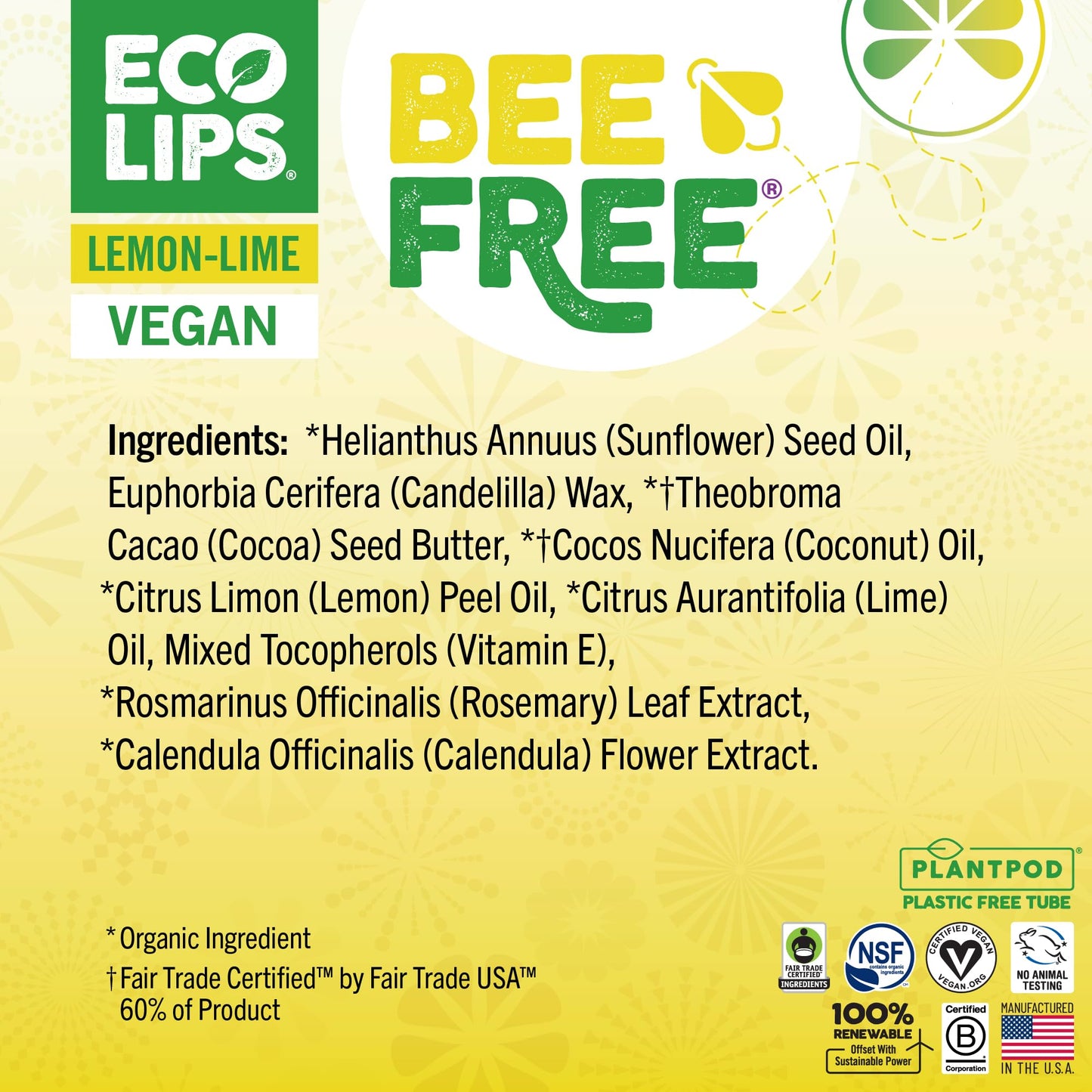 Eco Lips Bee Free Variety Pack Vegan Lip Balm | Candelilla Wax, Cocoa Butter & Coconut Oil Lip Care. Soothe & Moisturize Dry, Chapped Lips - 100% Plastic-Free Plant Pod Packaging - Made in USA