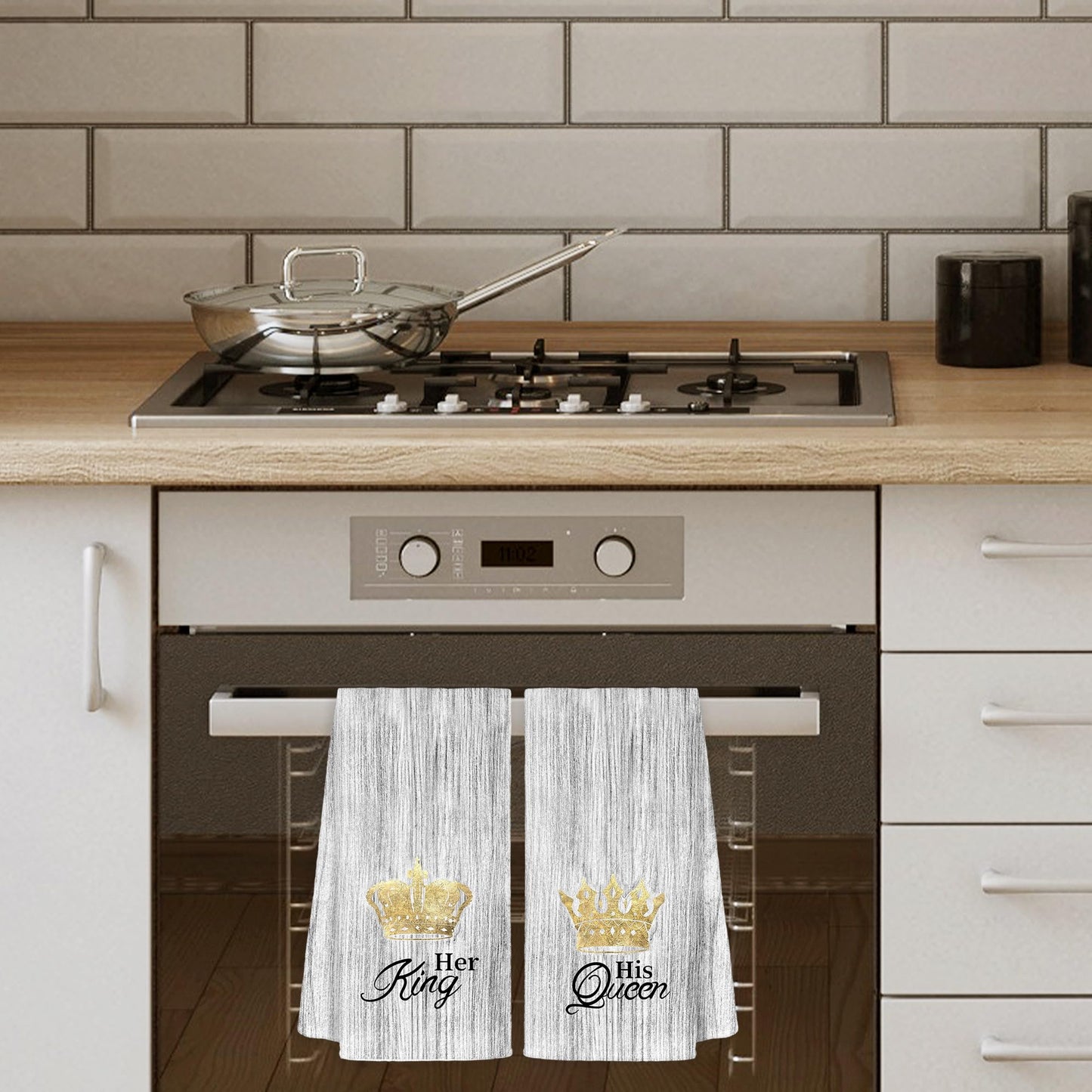 CIOJUNE His and Hers Kitchen Towels Set of 2 - Wedding Engagement Gifts for Newlyweds Couples Bride and Groom, Just Married Honeymoon Gifts, King and Queen Decorative Hand Towels for Bathroom 16x24