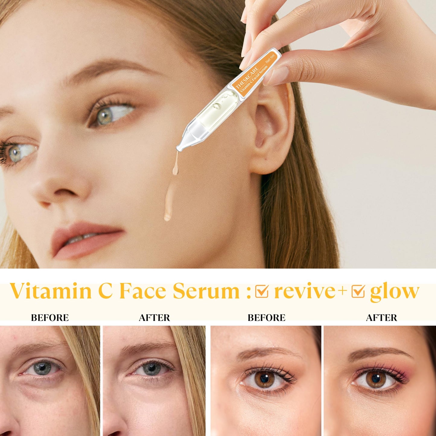 THESKCARE Vitamin C Face Serum with Hyaluronic Acid,Glutathione,Vitamin E & Niacinamide, Anti Aging Facial Serum for Wrinkles & Dark Spots,Hydrating & Glowing,30 Ampoules