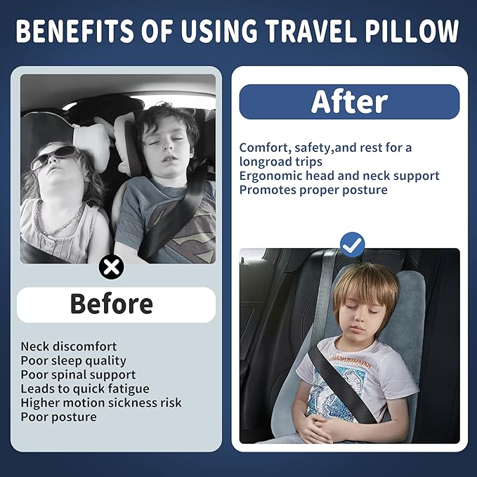 Car Pillow for Kids, Car Pillow, Travel Pillow Cushion for Car and Adults, Support Head and Neck on Road Trips, Black