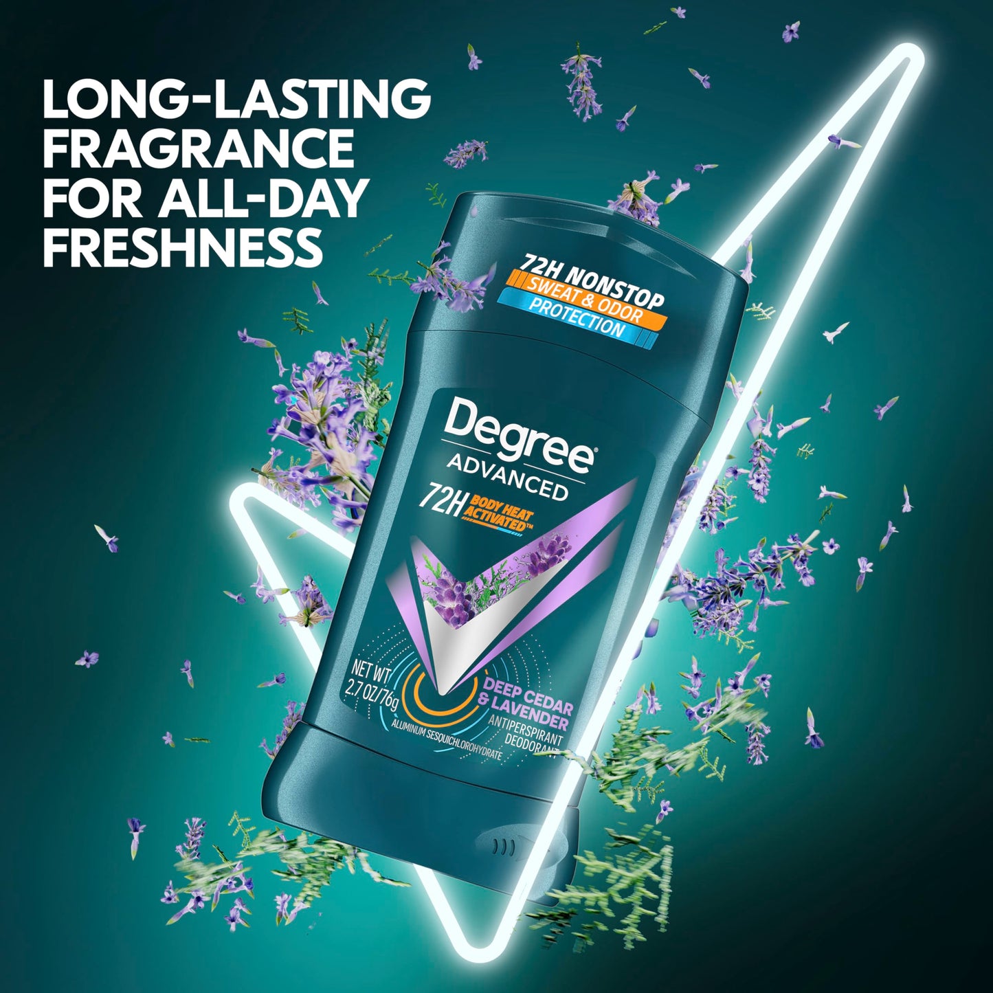 Degree Men Antiperspirant Deodorant Stick Deep Cedar & Lavender 4 Count 72-Hour Sweat and Odor Protection Deodorant for Men With Body Heat Activated Technology 2.7 oz