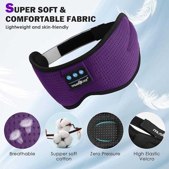 MUSICOZY Sleep Headphones Bluetooth, Sleeping Eye Mask Headband Headphones, Wireless Music Earbuds Earphones with HD Speakers for Side Sleepers Men Women Cool Gadgets Unique Gifts