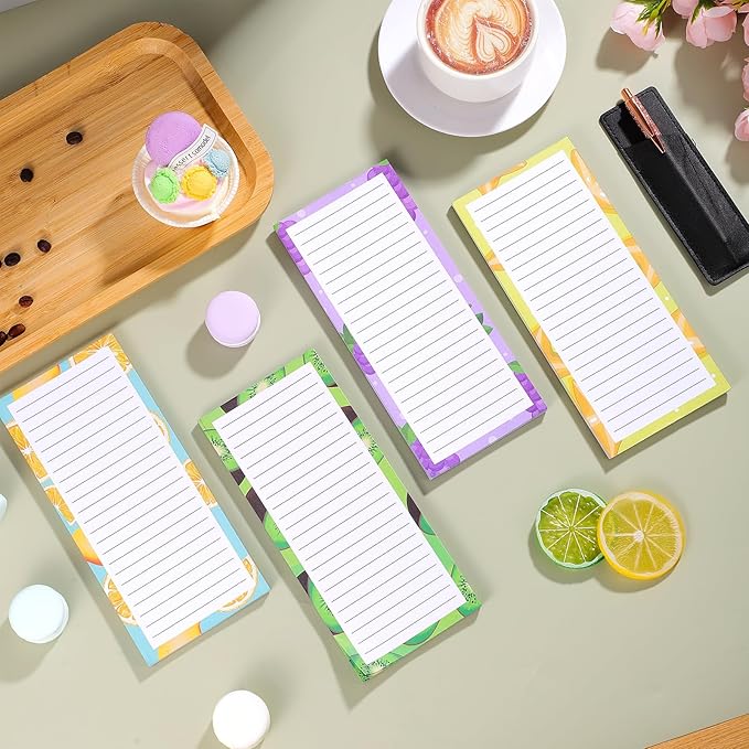 4 Pack Magnetic Note Pad for Fridge with Pen Holder, Totally 200 Sheets Grocery List Magnet Pad for Refrigerator Magnetic Shopping List Pad（Fruit Design）