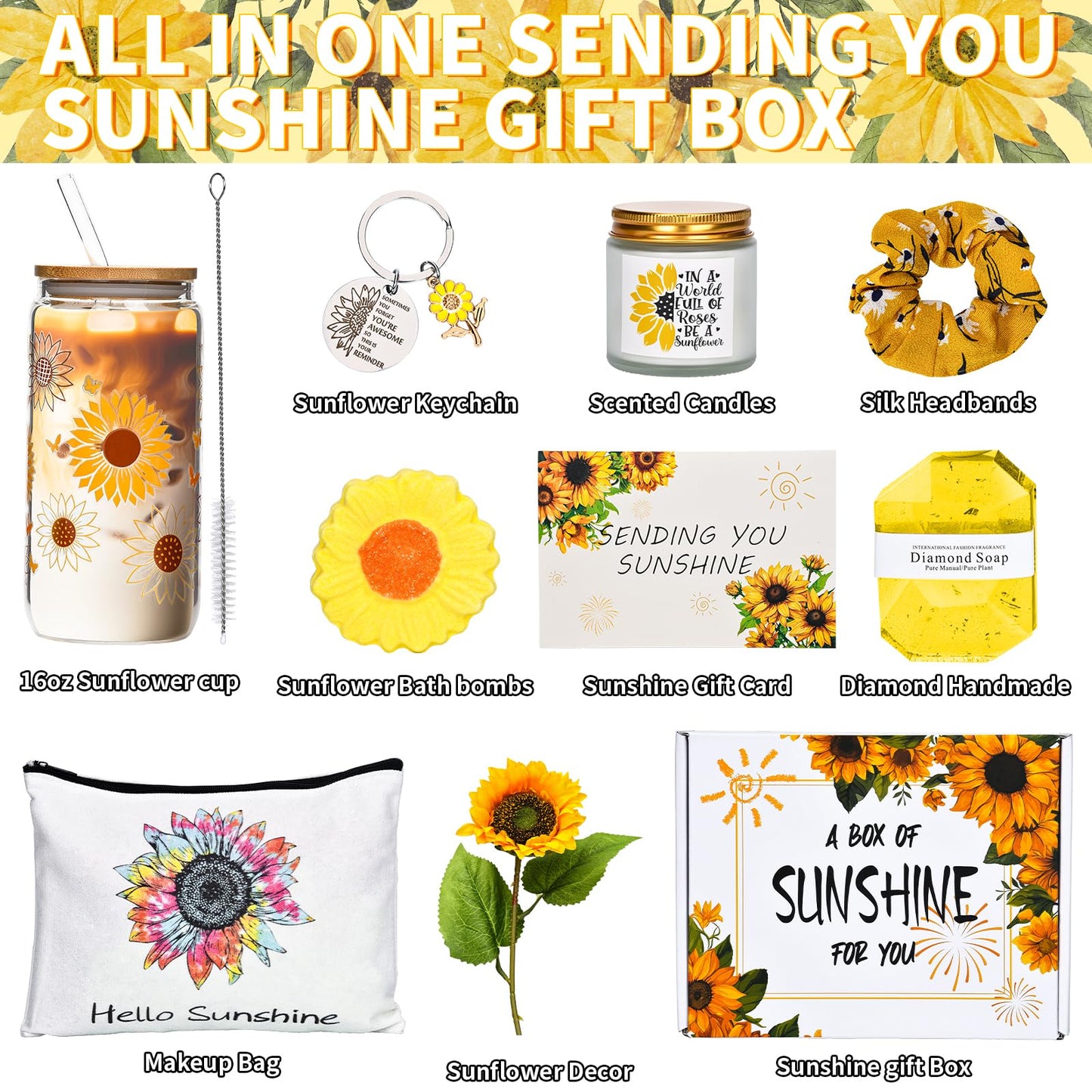 Birthday Gifts for Women, Get Well Soon Gifts Sending Sunshine Sunflower Gift Baskets, Self Care Gifts for Women Her Best Friends Bestie Sister Mom