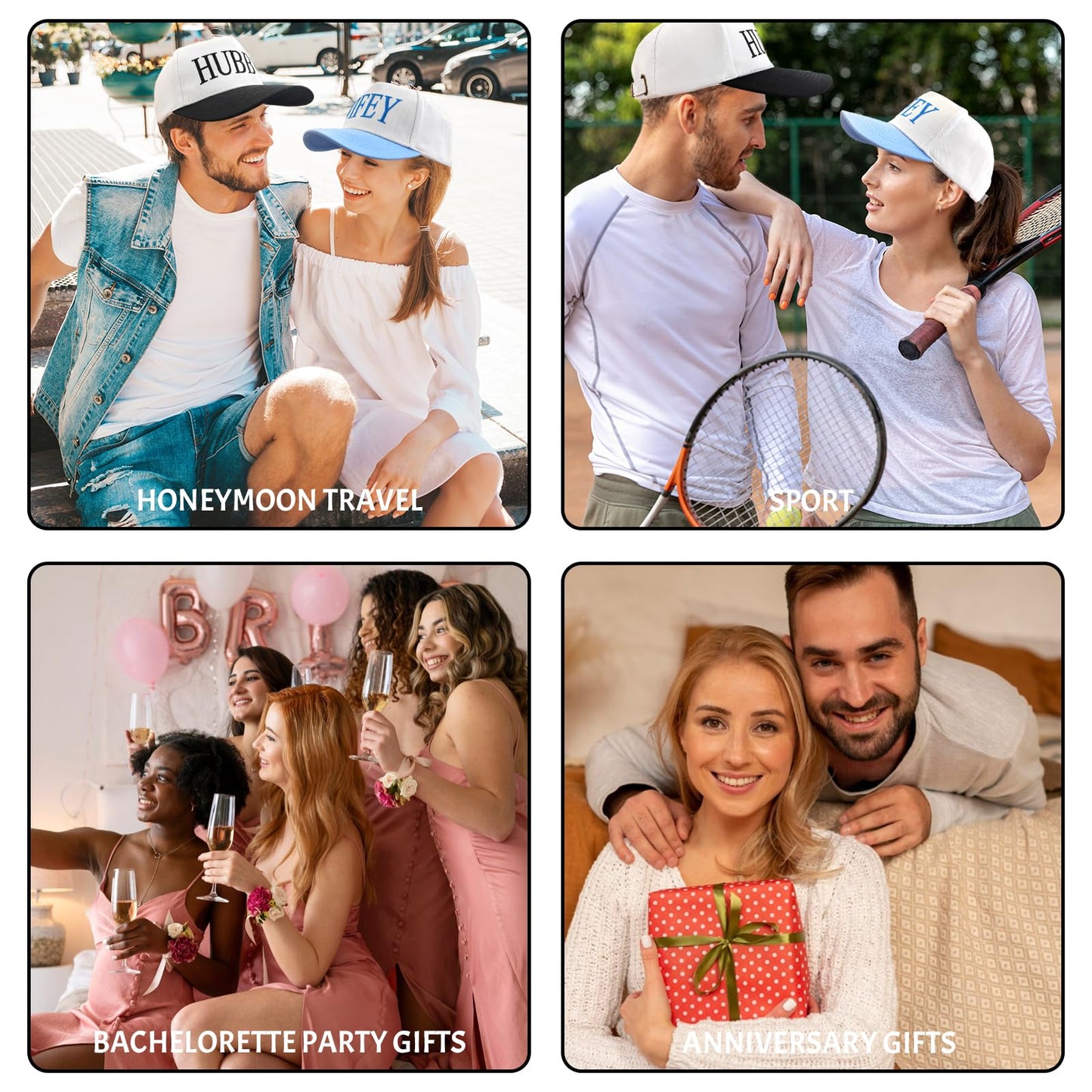 Hubby and Wifey Hat for Wedding Gifts for Couples, Adjustable Husband and Wife Hat for Wedding Engagement Bridal Shower Honeymoon Anniversary for Newlyweds Couple