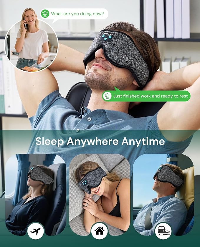 Bluetooth Sleep Mask with Wireless Headphones – Soft 3D Contoured Eye Mask for Men & Women, Comfortable for Side Sleepers, Travel, and Relaxation