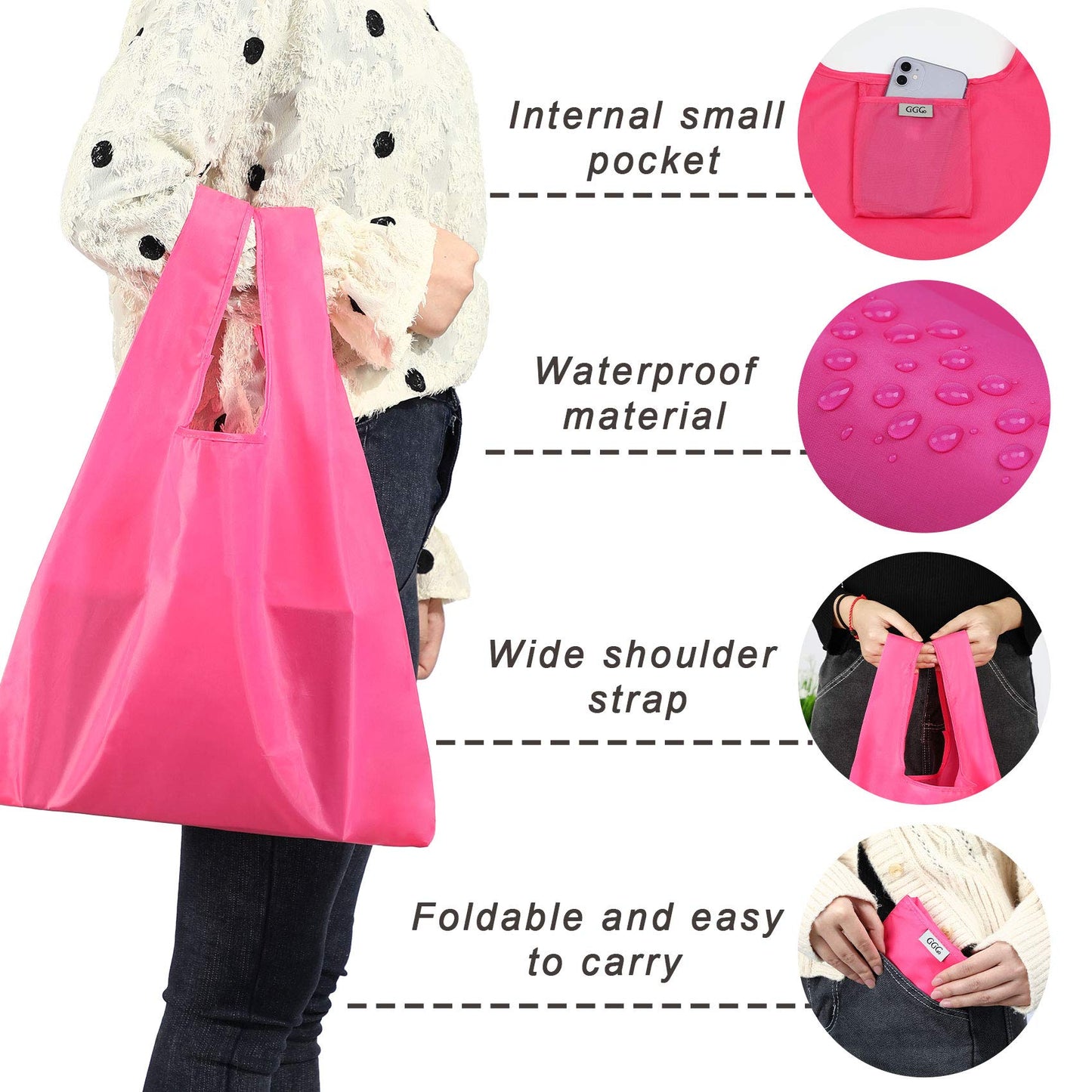 CiCiGo Large Reusable Bags Shopping Washable Foldable 6 Pack Grocery Bags Heavy Duty Lightweight Folding Gift Tote Bag Durable Polyester Color