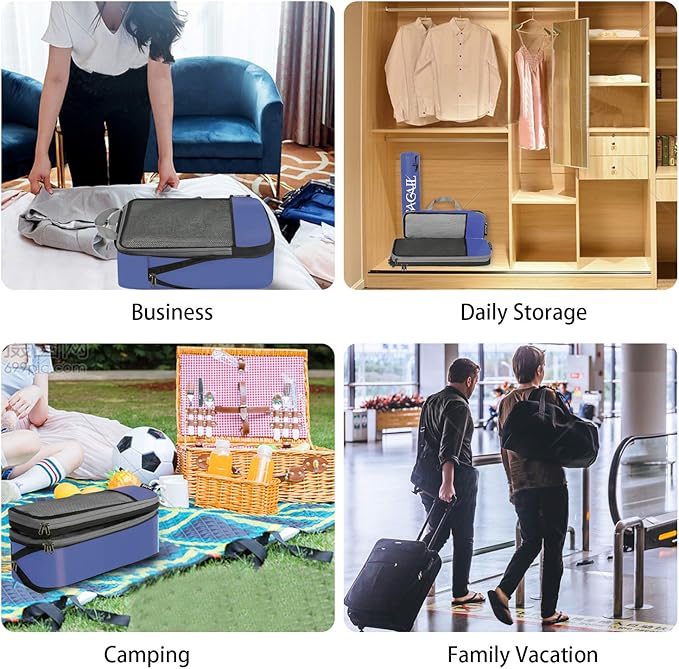 BAGAIL 4 Set/6 Set/8 Set Compression Packing Cubes Travel Accessories Expandable Packing Organizers (Half Mesh, 6-Navy)