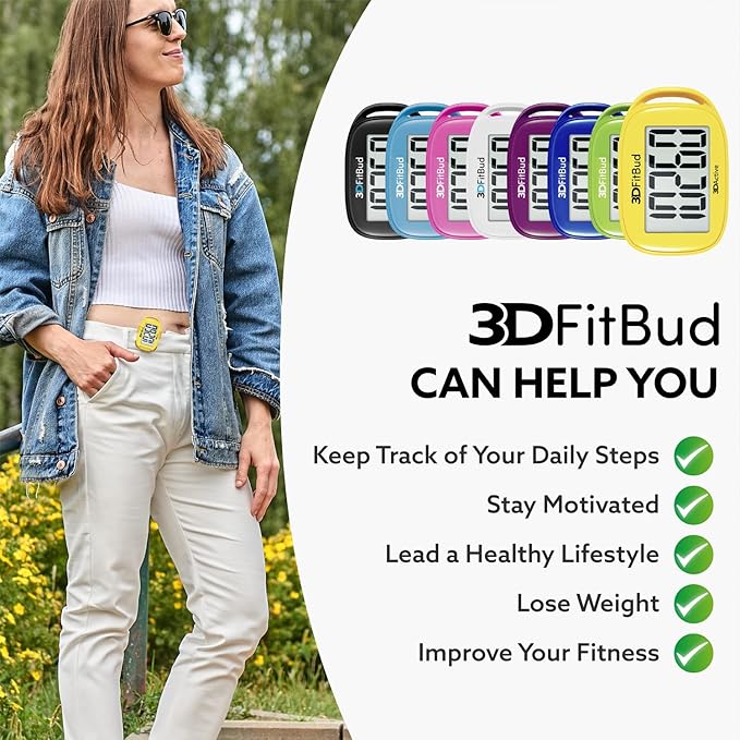 3DFitBud Simple Step Counter Walking 3D Pedometer by 3DActive with Clip, Lanyard Accurate Fitness Tracker for Men, Women & Elderly Daily Exercise - A420S