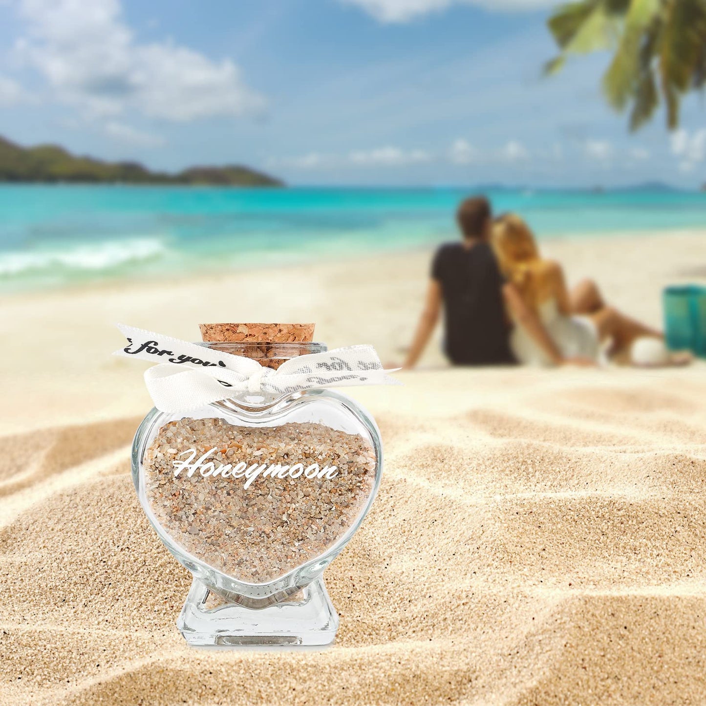Honeymoon Sand Keepsake Jar - Honeymoon Gifts,Wedding Gift for Newlywed Couples and Bride To Be - Bridal Shower Registry Travel Gift. (White-Heart Shaped Jar)