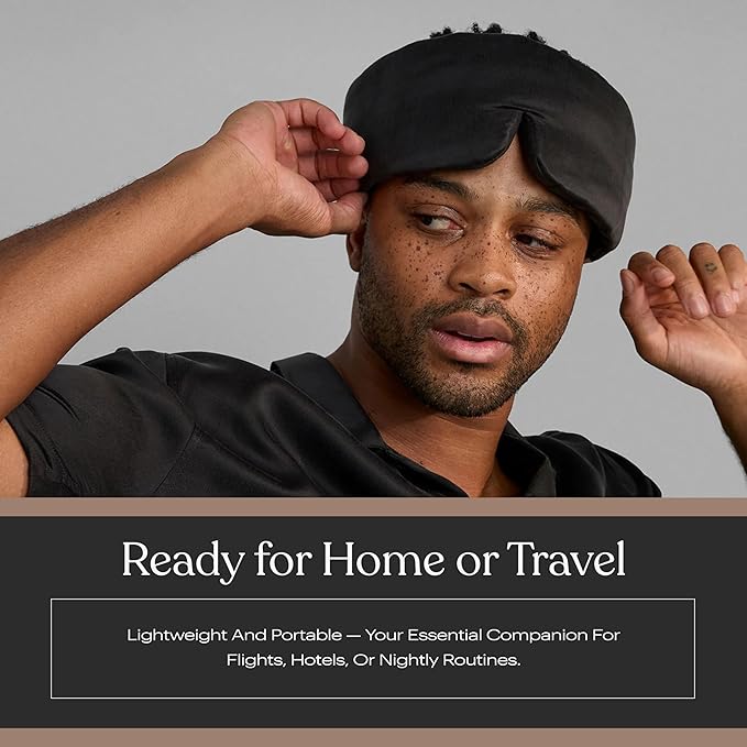 Lunya Sleep Mask with Box - Washable Silk Sleeping Mask and Headband for Beauty Routines - Thermoregulating Comfort for Restful Nights - Silk Eye Mask for Women - Immersed Black