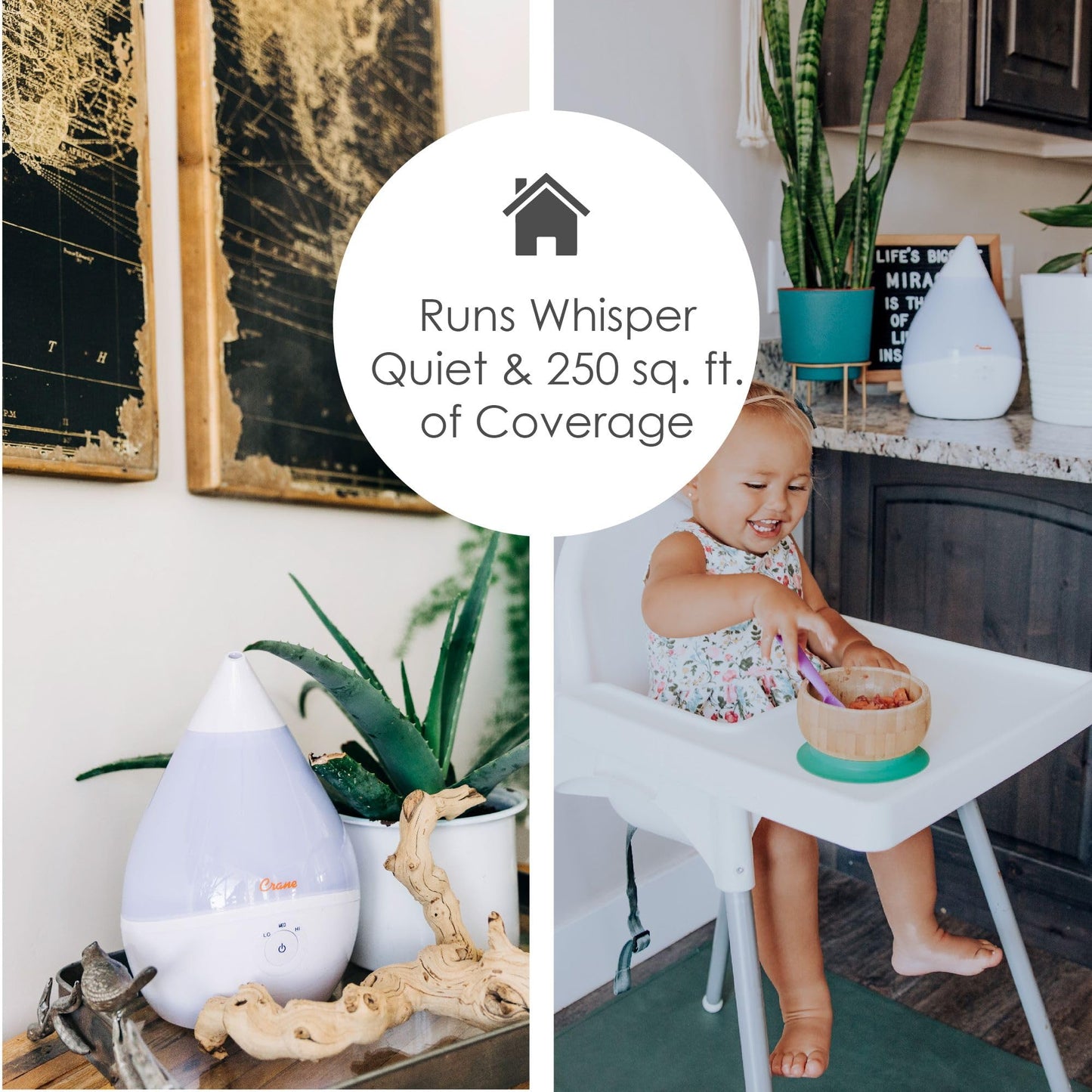 Crane Teardrop Ultrasonic Cool Mist Humidifier for Baby Nursery, 0.5 Gallon, Adjustable Settings, Essential Oil Diffuser White