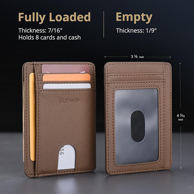 Buffway Slim Minimalist Front Pocket RFID Blocking Leather Wallets for Men and Women - Galaxy Maroon