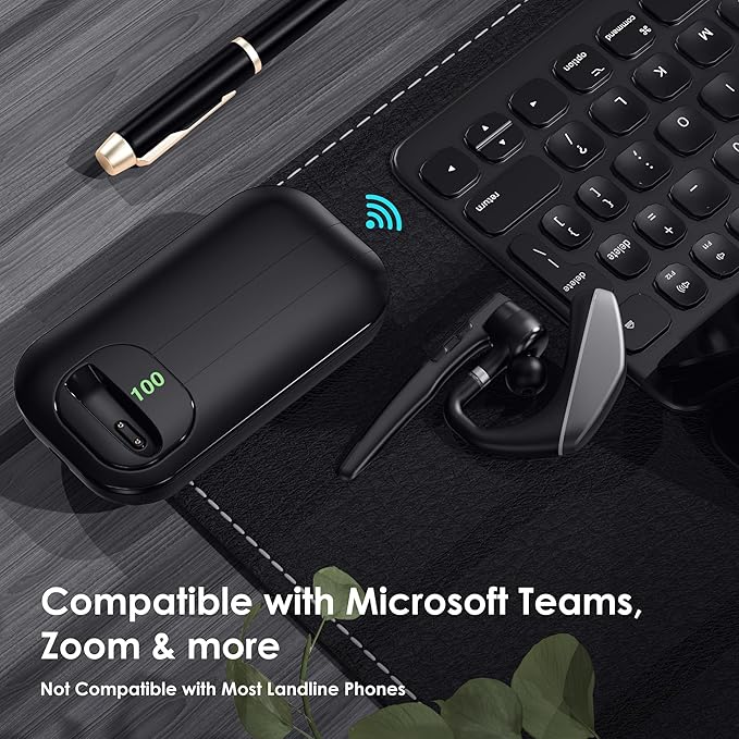 Bluetooth Headset V5.3, 96H Talktime, Wireless Earpiece with 1000mAh Charging Case, Bluetooth Headphones with Dual-Mic for Computer Cell Phones Trucker Home Office Work (Gray)