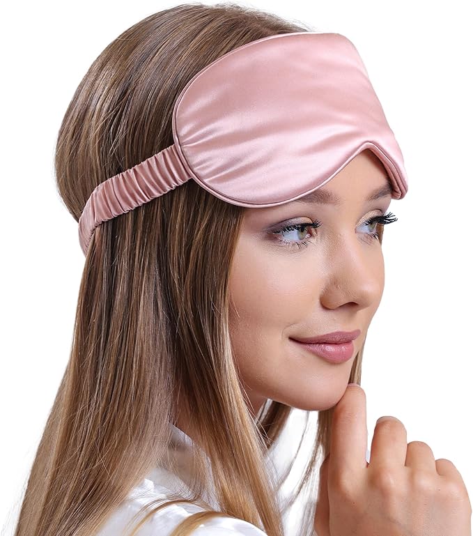 Silk Sleep Mask - 100% Pure 22 Momme Mulberry Silk Eye Sleeping Mask for Women and Men - Blackout Eye Mask for Sleeping (Pink)
