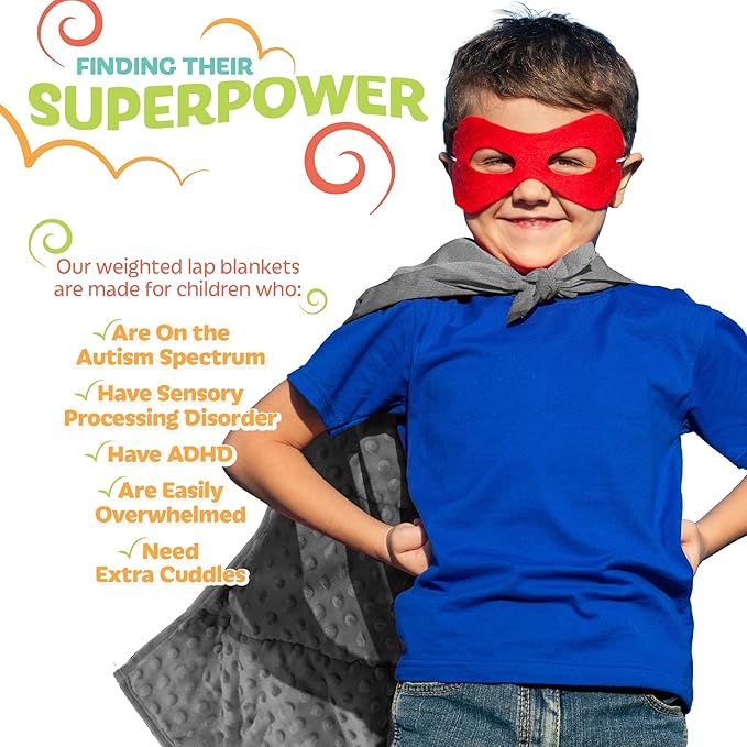 7lb Weighted Blanket (Grey) – Plush Minky Lap Pad with Sensory Support for Autism or ADHD, Giftable Weighted Blanket with Travel Bag for Ages 6–12