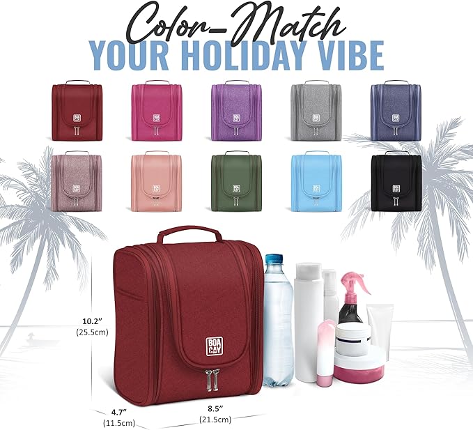 BOACAY Hanging Travel Toiletry Bag for Women and Men, Makeup Bag, Bathroom & Shower Organizer Kit for Accessories, Cosmetics, Travel Essentials