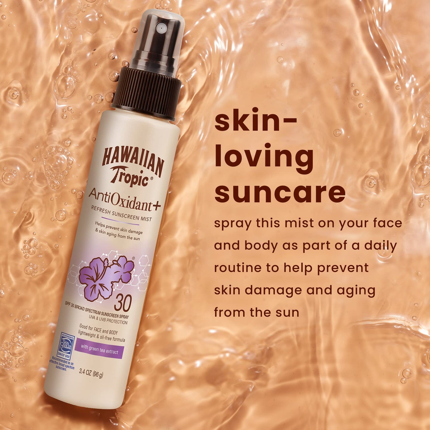 Hawaiian Tropic Antioxidant Sunscreen Spray With Green Tea Extract, SPF 30, 3.4 Oz. (Pack of 3)