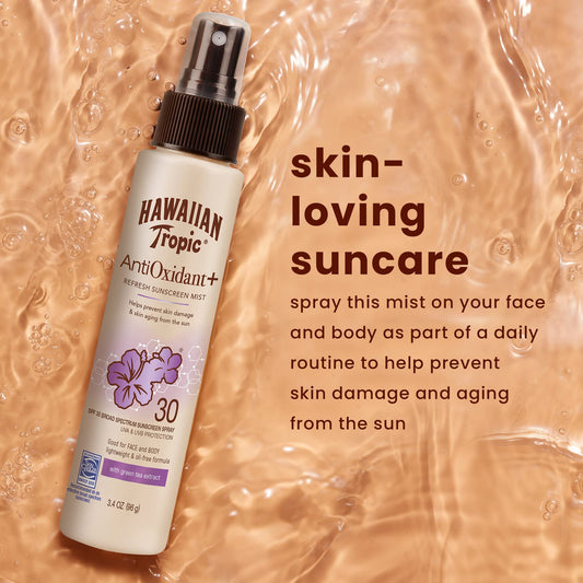 Hawaiian Tropic Antioxidant Sunscreen Spray With Green Tea Extract, SPF 30, 3.4 Oz. (Pack of 3)