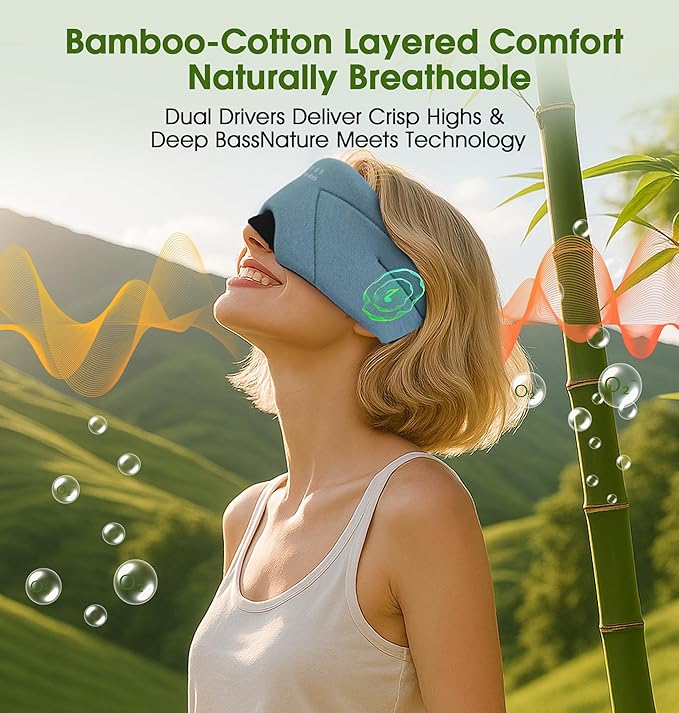 Sleep Mask with Headphones Bluetooth 5.4, LC-dolida Wireless Music Eye Mask for Sleeping Headphones with Soft Bamboo Cotton Cooling Breathable,Ultra-Thin Stereo Speaker for Side Sleepers