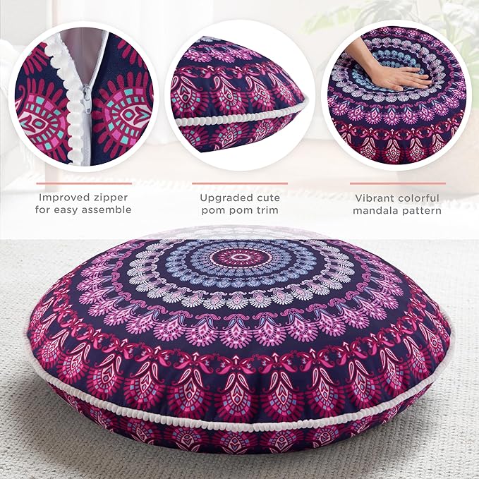 Codi 32 Inch Round Floor Pillow, Large Meditation Pouf Cushion , Memory Foam Stuffer Circle Throw Pillows - (Purple Orchid, 1 Count (Pack of 1))