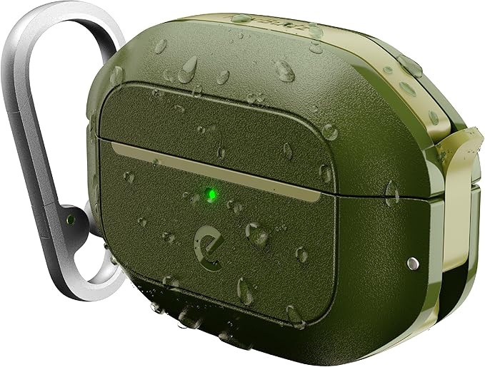 Keybudz for AirPods Pro Case with Lock - Fully Waterproof AirPods Pro 2nd Generation Case Cover - Keychain, Rugged Tough Protection, Hard Shell and Carabiner for USB-C/Lightning (Forest Green)