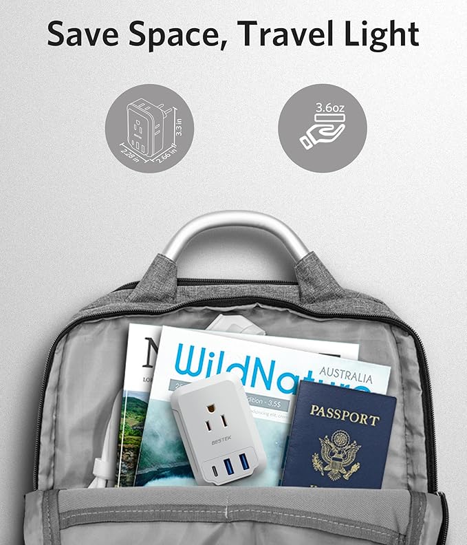 BESTEK 2 Pack European Travel Plug Adapter USB C - US to Europe Plug Adapter with 4 Outlets 3 USB Charger (1 PD 20W) Type C Plug Adapter Travel Essentials to Most Europe EU Spain Italy France Germany