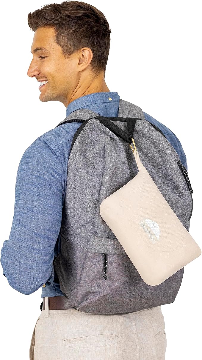 BlueHills Travel Blanket Pillow Compact Lightweight Pocket Size Airplane Traveling Essential Flight Trip Throw in Bag Portable Case Plane Accessory Beige L06