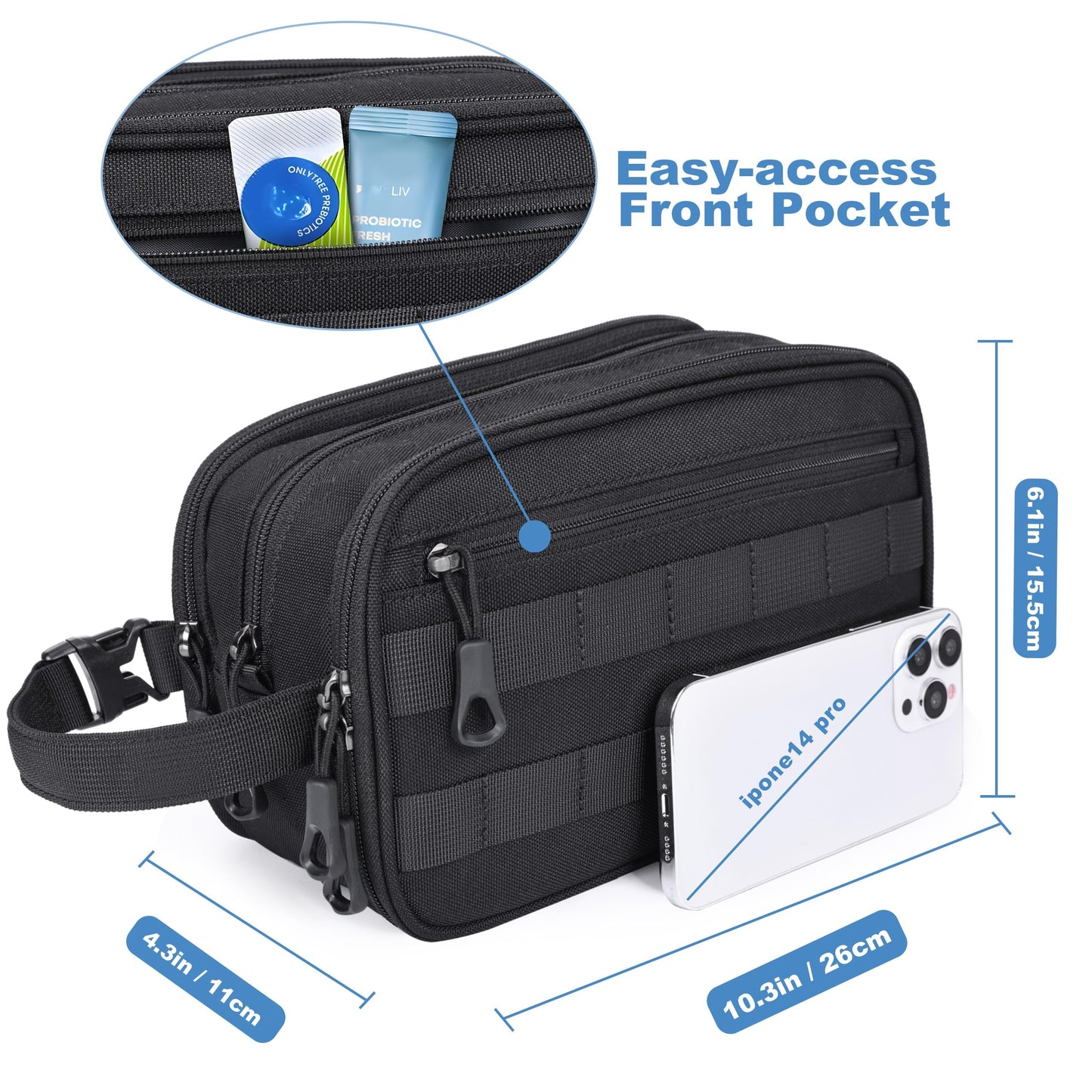 HILOMON Hygiene Bag Tactical Inspired Mens Toiletry Shower Shave Kit Grooming Bag for Travel YKK Zippers Water-resistant Fabric Military Molle