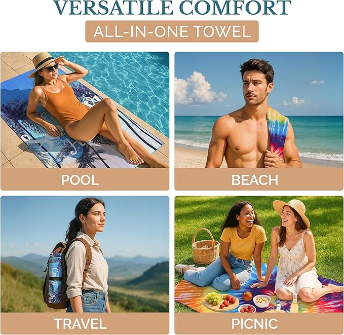 Casa Platino Pool Towels for Adults 2 Pack – Extra Large 32"x71" Lightweight Microfiber, Quick Dry Towels for Travel, Ideal for Pool, Beach & Camping – Perfect Summer Use – Lucifer