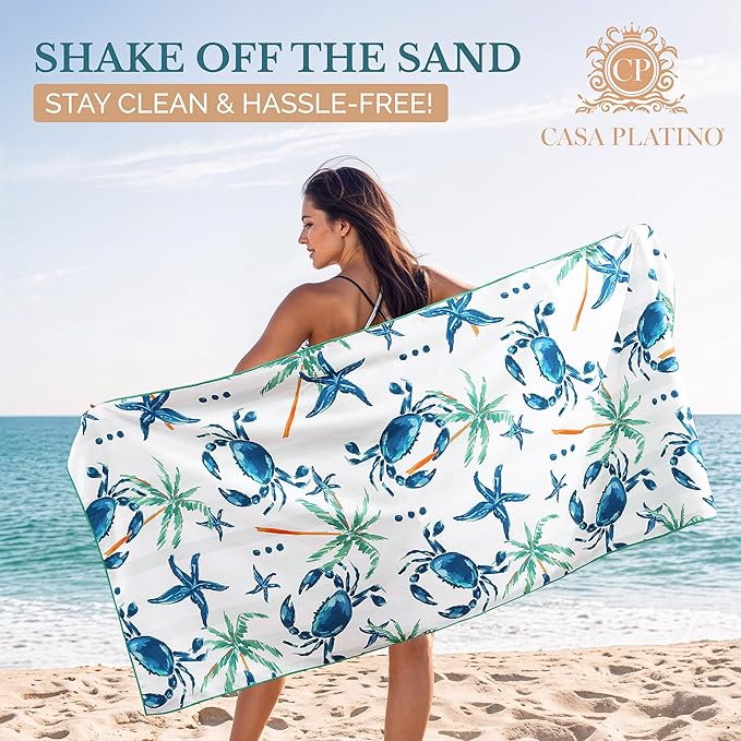 Casa Platino Oversized Beach Towel 2 Pack – Extra Large 32"x71" Lightweight Microfiber, Quick Dry & Sand Free, Perfect for Pool, Beach or Camping – Ideal for Summer Travel – Devil